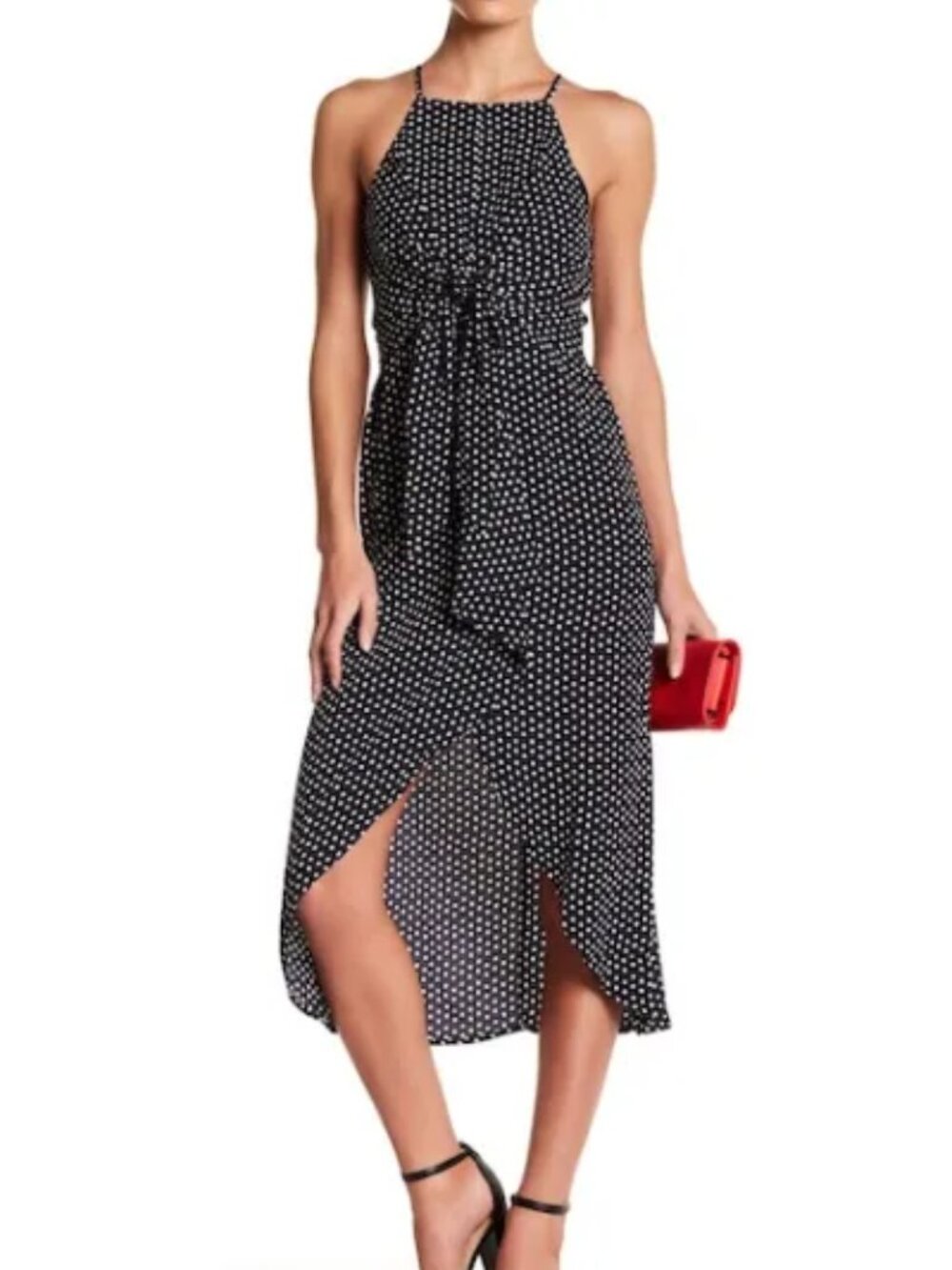 Dee Elly Front Tie Polka Dot Midi Dress
